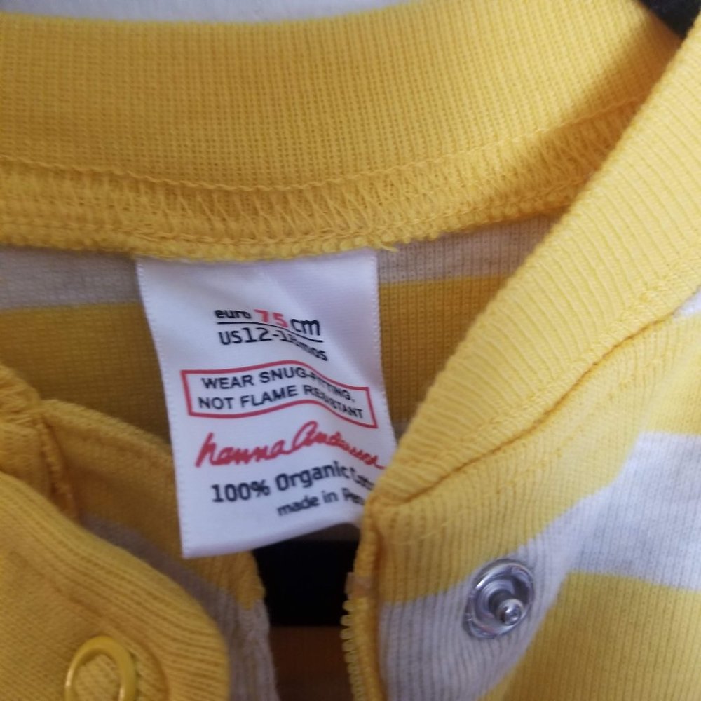 Hanna Andersson Baby Striped Onesie PJ Yellow 12 - Picture 4 of 4
